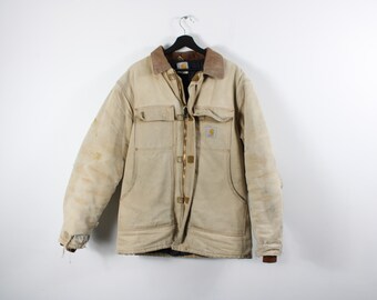 Carhartt Detroit Chore-Jacket / Blanket Lined / Vintage Carpenter Work Wear Utility Bomber Coat / Heavy Construction Canvas Denim