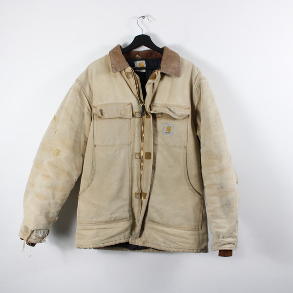 Carhartt Detroit Chore-Jacket / Blanket Lined / Vintage Carpenter Work Wear Utility Bomber Coat / Heavy Construction Canvas Denim
