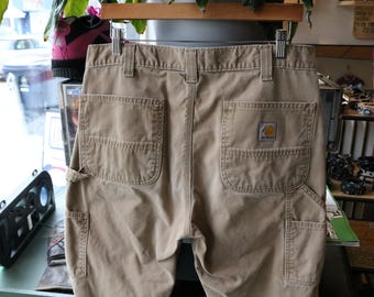 Calças Carhartt | Calças utilitárias vintage bege, corte relaxado, estilo anos 2000 | Calças para o dia a dia com bolso de carpinteiro