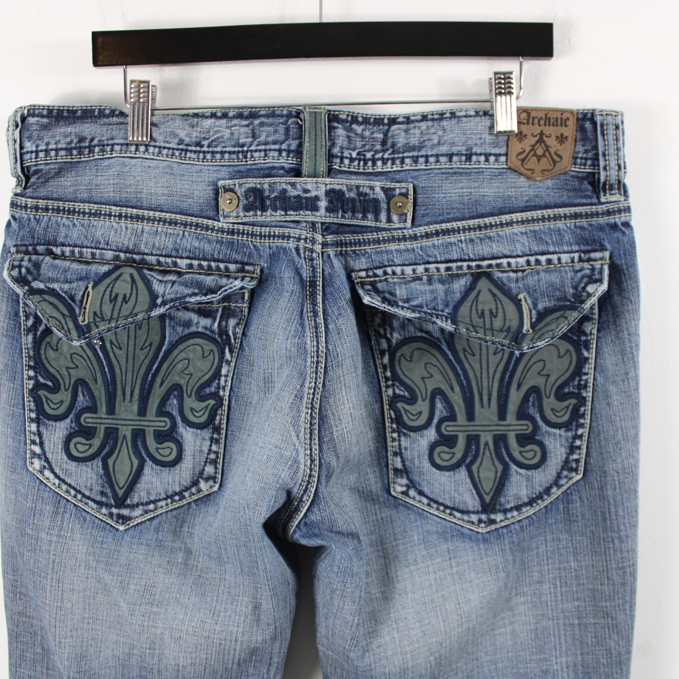 Archaic Denim Fleur-de-Lis Jeans | Vintage Detailed Embroidered Denim | 2000s Y2K Streetwear Retro Style