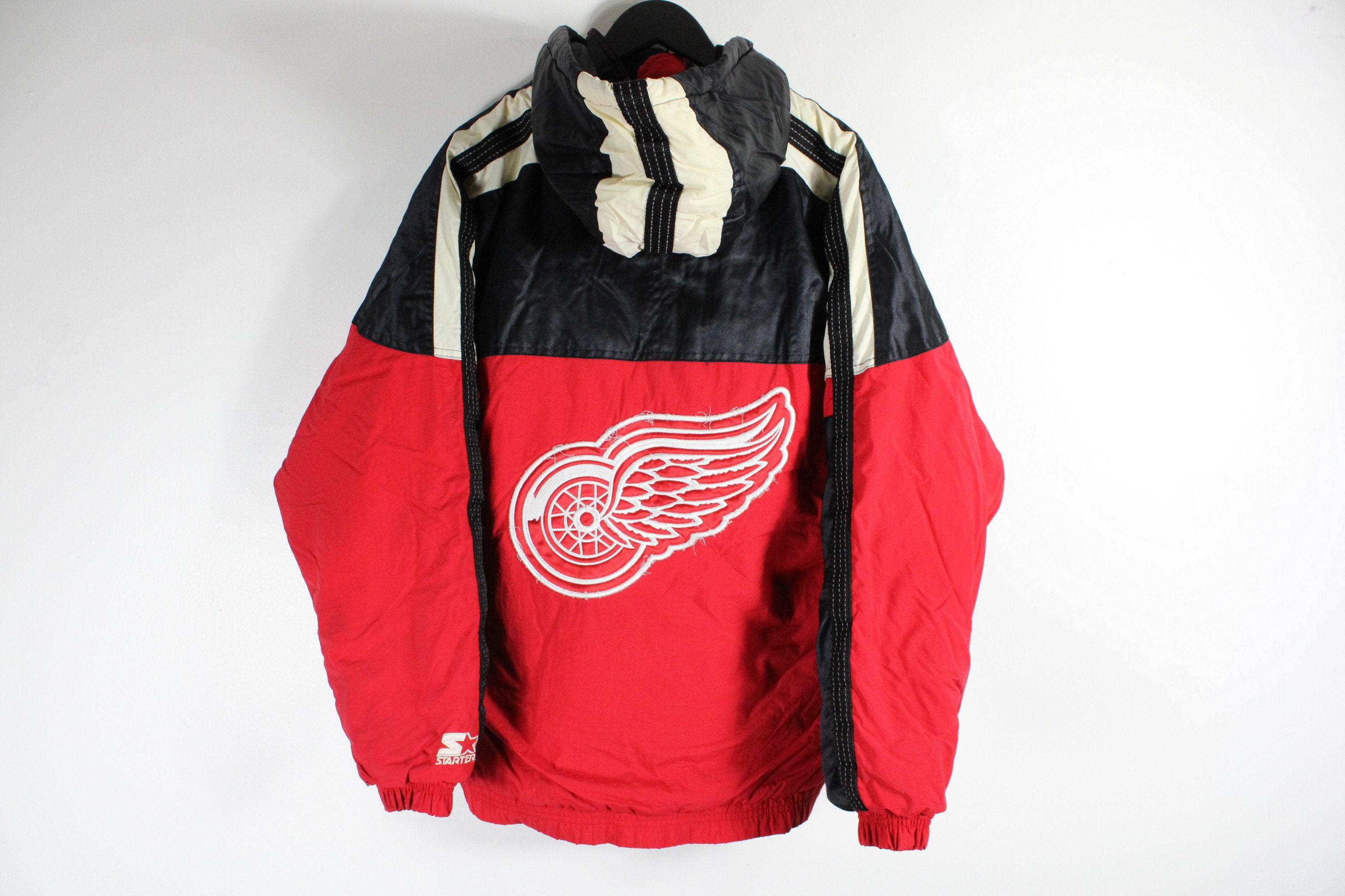 Men's Starter Red/Black Detroit Red Wings Playoffs Color Block Full-Zip  Hoodie