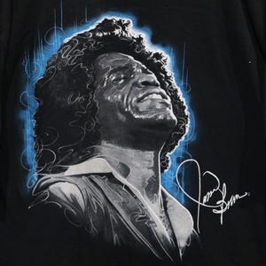 Camiseta azul líquido de James Brown / Camiseta con gráfico de leyenda musical vintage de la década de 2010 / Camiseta con retrato de ícono del soul imagen 3