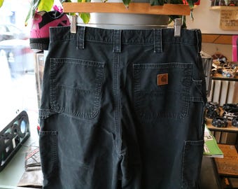 Calças Carhartt | Calças utilitárias vintage em lona preta dos anos 2000 com bolsos de carpinteiro | Calças folgadas para o dia a dia