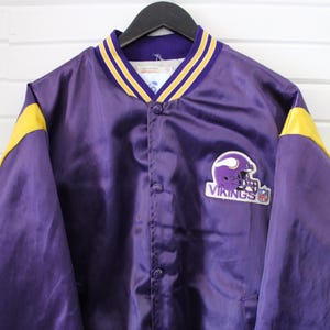 Veste NFL Minnesota-Vikings | Bomber de football en satin vintage des années 80 | Manteaux universitaires violets