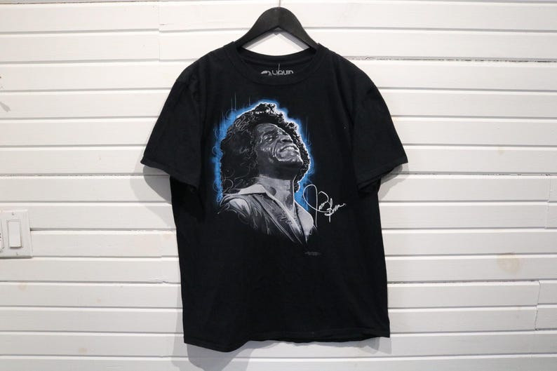 Camiseta azul líquido de James Brown / Camiseta con gráfico de leyenda musical vintage de la década de 2010 / Camiseta con retrato de ícono del soul imagen 2