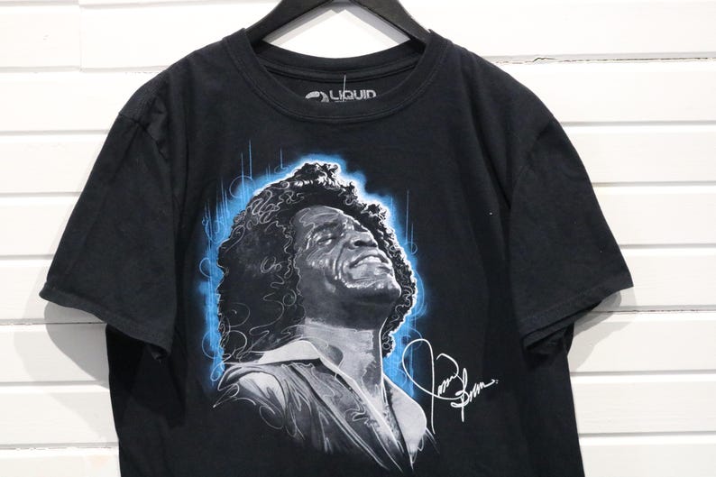 Camiseta azul líquido de James Brown / Camiseta con gráfico de leyenda musical vintage de la década de 2010 / Camiseta con retrato de ícono del soul imagen 1