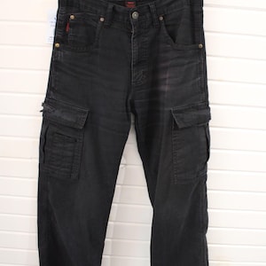 Pantalones cargo Tough-Duck / Pantalones de carpintero utilitarios negros de estilo vintage / Ropa urbana resistente