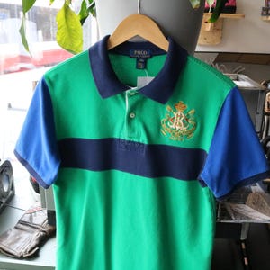 Polo Ralph Lauren | Vintage années 2000, rayures vertes et bleues, écusson brodé | Style rugby classique