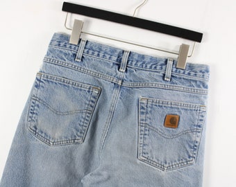 Carpenter Pants / Vintage Carhartt Construction Workwear Studio Cargo Utility Trousers / 90s Streetwear Jeans / 33x32