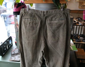 Calças de veludo cotelê Royal-Robbins | Calças vintage dos anos 2000 em veludo cotelê cinza de corte reto e trama larga | Calças casuais