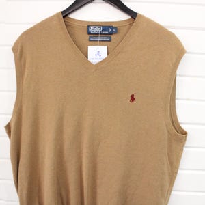 Polo-Ralph-Lauren Sweater Vest | Vintage Preppy Knitwear | Classic Tan V-Neck Vest