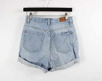 Damen Jeansshorts / 90er Vintage Blue Denim Jorts Streetwear / Hip Hop Kleidung / Größe 27