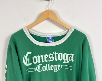 Sudadera Champion / Sudadera de cuello redondo con estampado vintage universitario / Sudadera verde y blanca