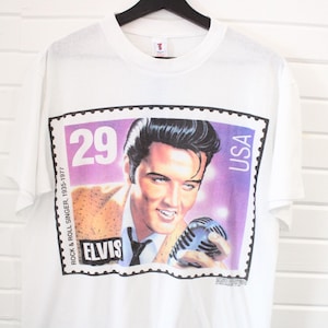 Elvis Presley Stamp T-Shirt | Vintage 90s Rock & Roll Graphic Tee | Classic USA Concert Shirt