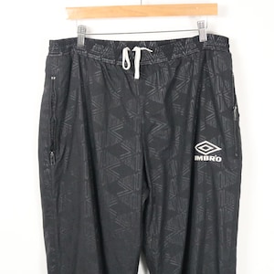 Allover Umbro Logo Pants | Vintage 2000s Black Patterned Track Pants | Zip Pockets Drawstring Waist