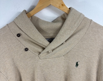 Bluza Polo Ralph-Lauren z kołnierzem szalowym | Klasyczny sweter w stylu vintage | Luźny bawełniany sweter | Ponadczasowa odzież męska