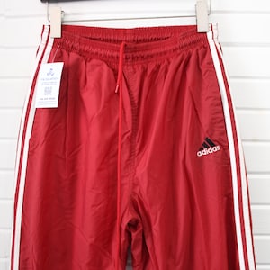 Adidas Red Track-Pants | Vintage 90s Windbreaker Joggers | Size Medium | Classic Sportswear