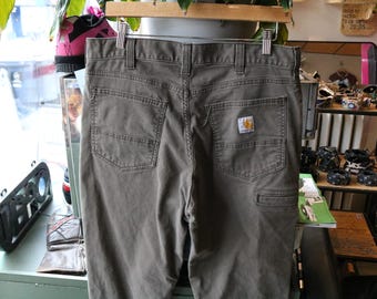 Calças Carhartt | Calças de trabalho vintage dos anos 2000, corte relaxado, em lona cinza | Calças utilitárias para o dia a dia