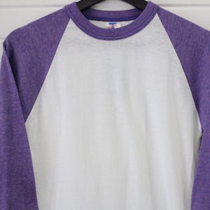 Electric Raglan T-Shirt | Vintage 80s Purple-Sleeve Baseball Tee | Classic Athletic Top