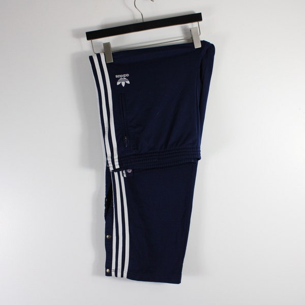 Adidas Track Pants / Windbreaker Tearaways Style Joggers / Stripe Logo / 70s Streetwear / Vintage Hip Hop Clothing / GREEN