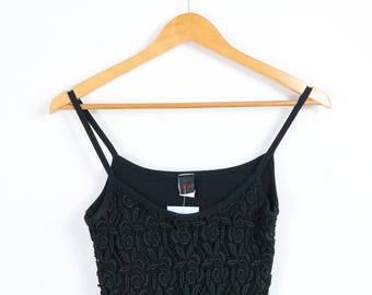 Luna Tank Top | Vintage 2000s Floral Lace Trim Cami Top | Sheer Hem Layering Piece