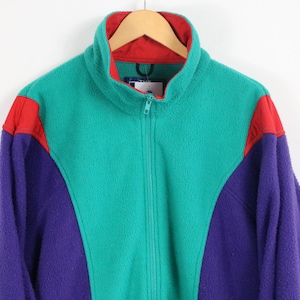 Woolrich fleecejacka för kvinnor | Vintage 90-talsfärgblock med hel dragkedja för utomhusbruk | Retro streetwear-lager