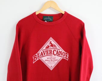 Sudadera con estampado de castores y canoa / Sudadera vintage con cuello redondo y gráfico / Sudadera estilo retro para actividades al aire libre