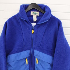 L.L. Bean Fleece Jacket | Vintage 90s Outdoor Sportswear Retro Synchilla-Style | Bright Blue Zip-Up With Nylon Trim
