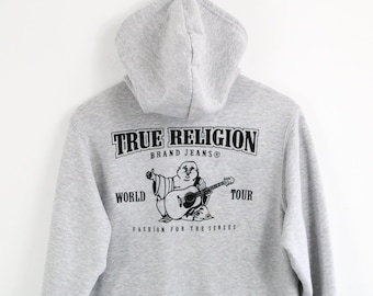 Sudadera con capucha True-Religion / Sudadera con capucha y cremallera con estampado vintage / Sudadera urbana con cremallera completa