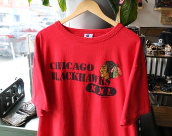 Camiseta de los Chicago Blackhawks / Estampado XXL con el logo rojo del equipo estilo vintage de los 90 / Camiseta de hockey de la NHL