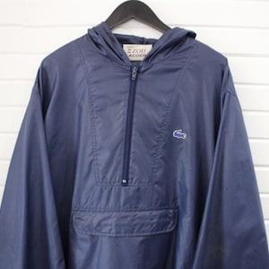 Izod-Lacoste Hooded Windbreaker Jacket | Vintage 80s Sportswear Pullover | Blue Anorak Style