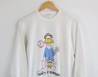 AKM-sweater | Vintage cartoon grafisch sweatshirt met ronde hals | Trui met grappige slogan