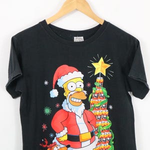 Simpsons-T-Shirt | Vintage-Homer-Weihnachtsmann-Motiv mit Duff-Bierbaum | Cartoon-Weihnachts-T-Shirt
