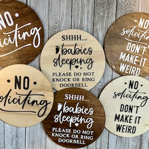No Soliciting Signs-No Soliciting-Wooden Signs-No Soliciting Vinyl-Wood No Soliciting Signs-Don&#39;t Ring Doorbell Sign-Kids Sleeping Sign