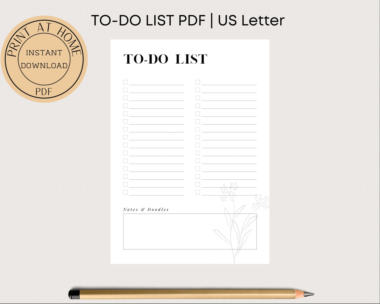 To-do List Printable, PDF To-do List, Black and White To-do List, Wildflower To-do List, Simple ...
