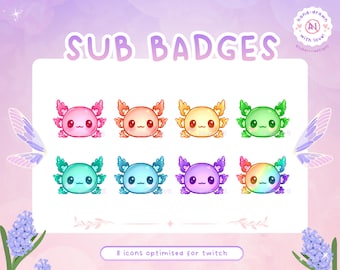 Axolotl Twitch Sub Abzeichen | Bit Badges, Channel Point Icons für Discord & Youtube | Cottagecore für Luftschlangen