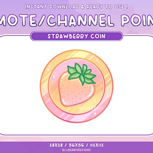 Strawberry Coin Channel Point / Emote / Sub Bit Badge for Twitch Stream Discord Role - Pastel Fruit Coin Celestial Sparkle Cottagecore Theme