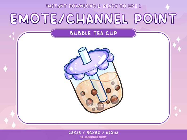 Bubble Tea Cup Channel Point / Emote / Sub Bit Badge for Twitch Stream