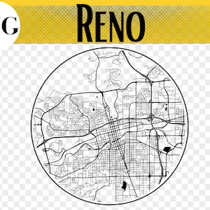Reno Stadsplattegrond, SVG-bestand, Reno Nevada, Reno Gift, Reno Coaster, Nevada Gifts, Kaartbestand, Stadskaart SVG-bestanden, Kaart SVG-snijbestanden, Lasergesneden kaarten