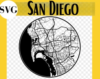 San Diego City Map SVG File, San Diego Gift, San Diego Coaster, Glowforge File, Laser Engraved Gifts, Glowforge SVG Files, Laser Engraved