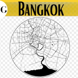 Mapa da cidade de Bangkok, arquivo SVG, presente de Bangkok, montanha-russa de Bangkok, Tailândia, ornamento, Glowforge svg, arquivos de mapa da cidade, arquivos de corte SVG de mapa, corte a laser