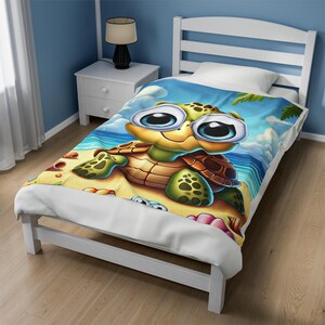 Googly Eyes Turtle Velveteen Plush Blanket