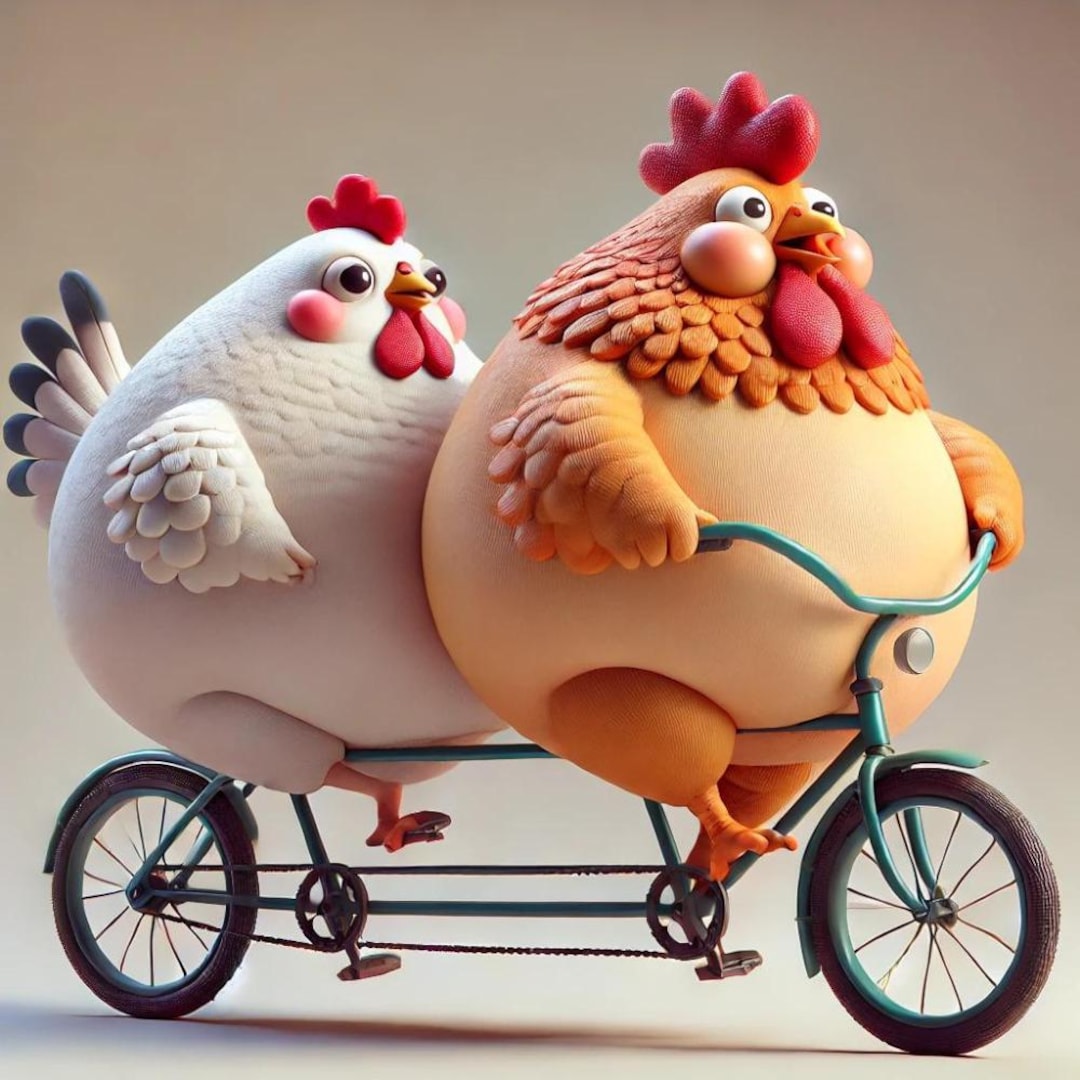 Big Belly 2 Chickens Riding a Bicycle - Etsy
