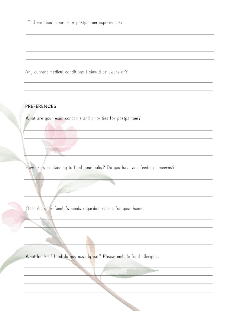Postpartum Doula Client Intake Form - Etsy