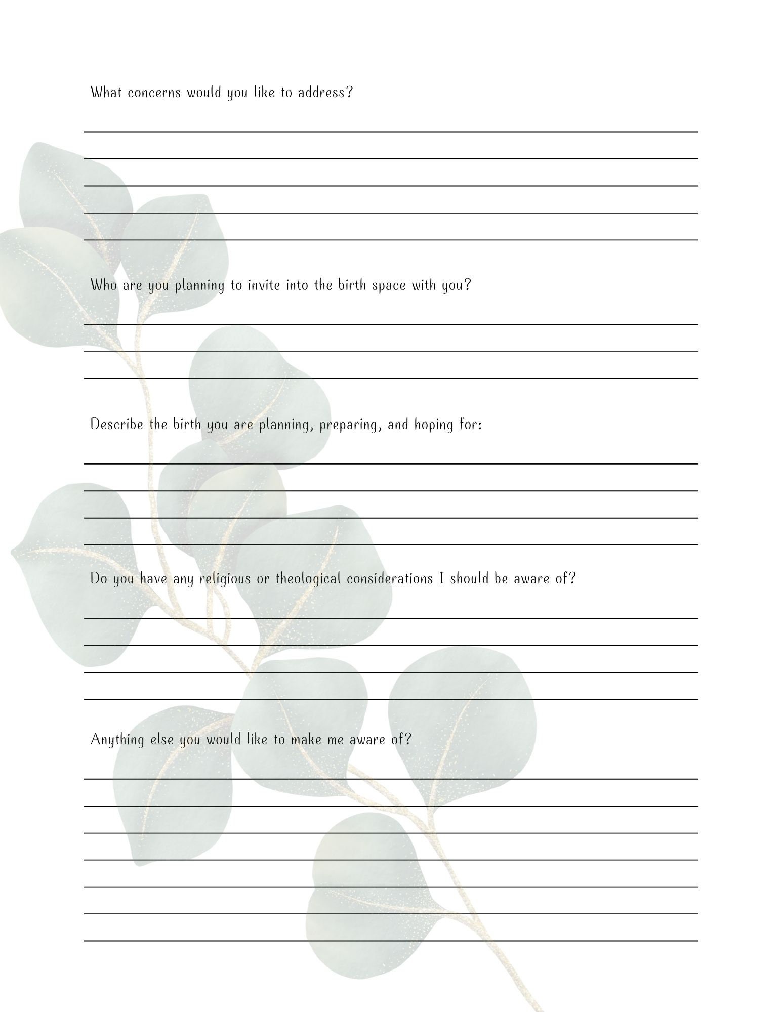 Birth Doula Client Intake Form - Etsy