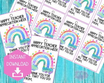 Happy Teacher Appreciation Tags | Rainbow Gift Tag | Teacher Appreciation Week |  Staff Appreciation | Teacher Gift Ideas | Printable Tag