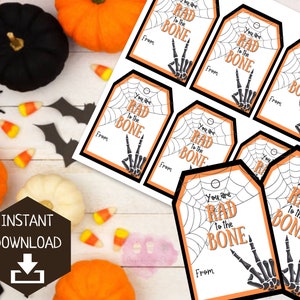 You Are Rad to the Bone Gift Tag | Skeleton Hand Web Treat Tags | Trick or Treat Note |  October Gift | Student Gift Ideas | Printable Tag