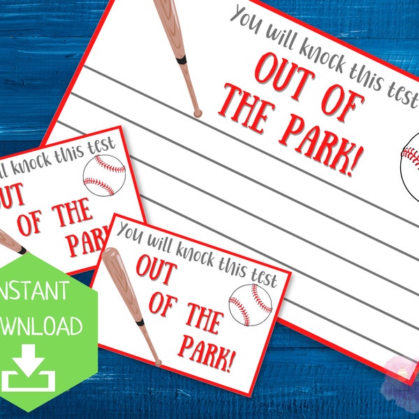 Knock This Test Out of the Park Note | Testing Motivation Notes to Students | Note of Encouragement | End of Year Treat Lunchbox Notes