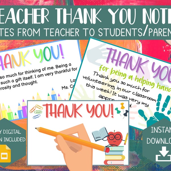 EDITABLE Thank You Notes from Teacher or Office Staff | Type or Hand Write | Printable and Digital | Google Slides