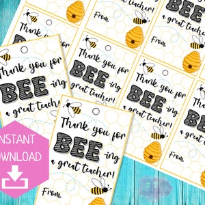 Thanks for Bee-ing A Great Teacher | Bee Gift Tag | Teacher Appreciation Week |  Staff Appreciation | Teacher Gift Ideas | Printable Tag